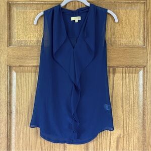 Princess Vera Wang Dark Blue Mixed-Fabric Sleeveless Top Medium